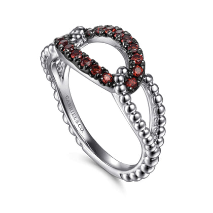 925 Sterling Silver Garnet Bujukan Link Ladies Ring