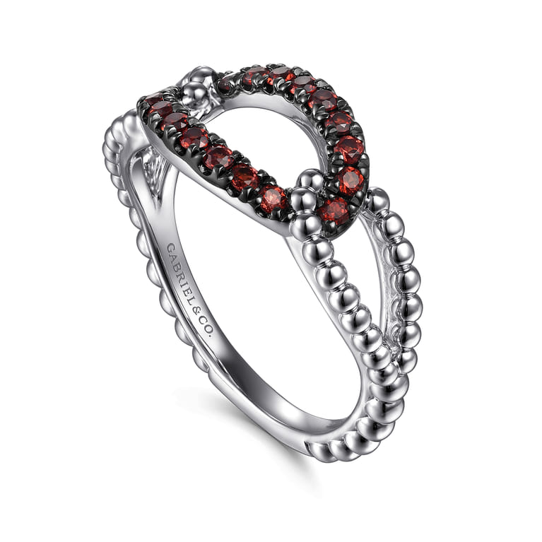 925 Sterling Silver Garnet Bujukan Link Ladies Ring - Shot 3