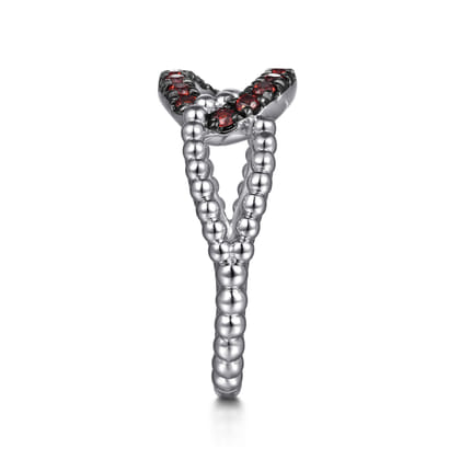 925 Sterling Silver Garnet Bujukan Link Ladies Ring