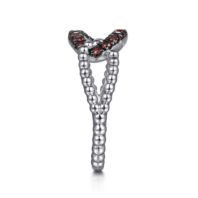 925 Sterling Silver Garnet Bujukan Link Ladies Ring - Shot 4