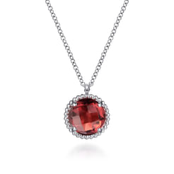 925 Sterling Silver Garnet Center and Bujukan Frame Pendant Necklace
