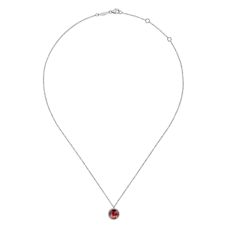 925 Sterling Silver Garnet Center and Bujukan Frame Pendant Necklace