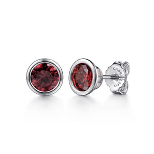 925 Sterling Silver Garnet Stud Earrings