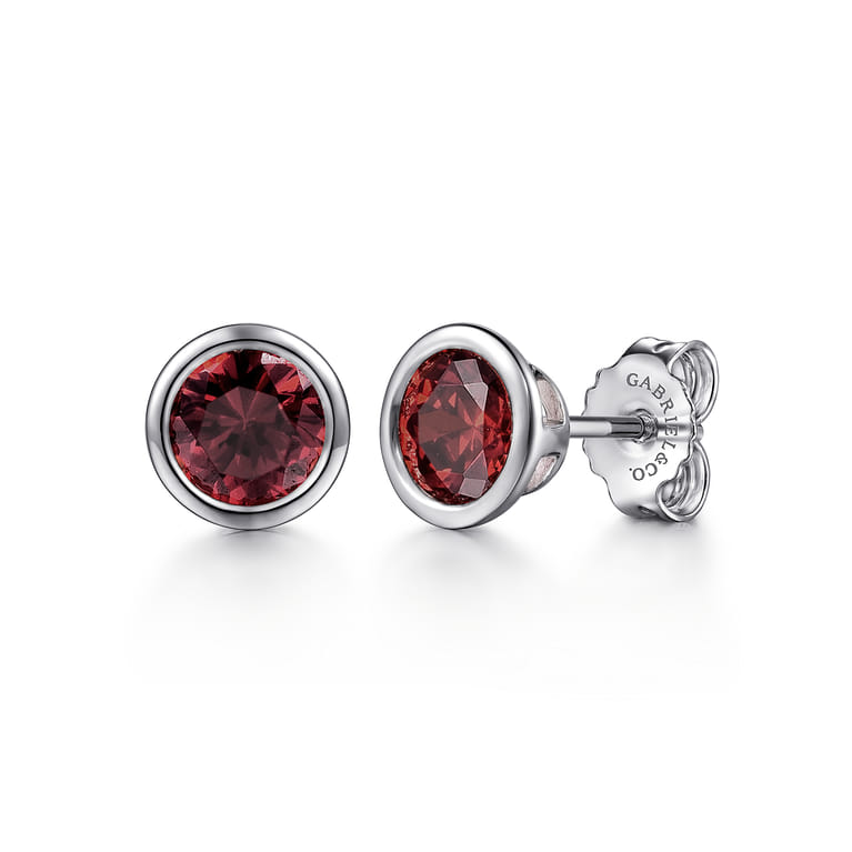 925 Sterling Silver Garnet Stud Earrings - Shot 1