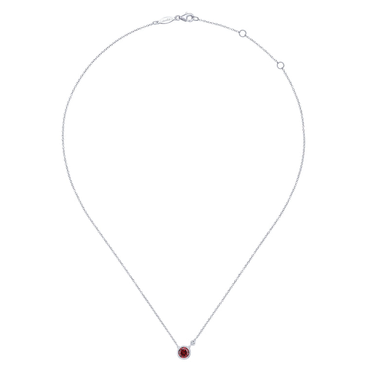 925 Sterling Silver Garnet and Diamond Pendant Necklace - 0.02 ct - Shot 2