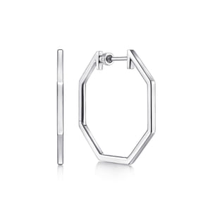 925 Sterling Silver Geometric Classic Hoop Earrings