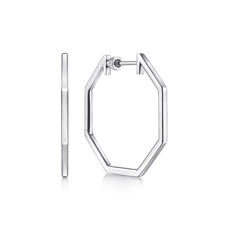 925 Sterling Silver Geometric Classic Hoop Earrings - Shot 1