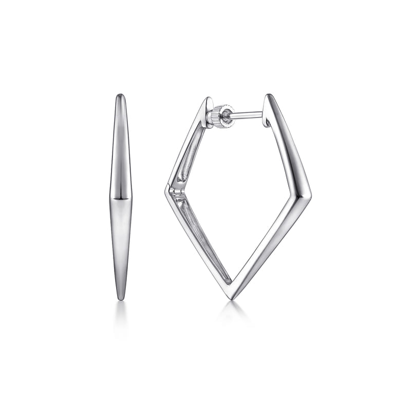 925 Sterling Silver Geometric Classic Hoop Earrings - Shot 1