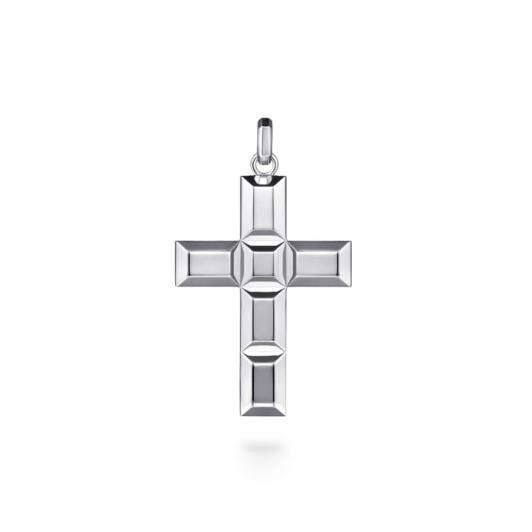 925 Sterling Silver Geometric Cross Pendant - Shot 1