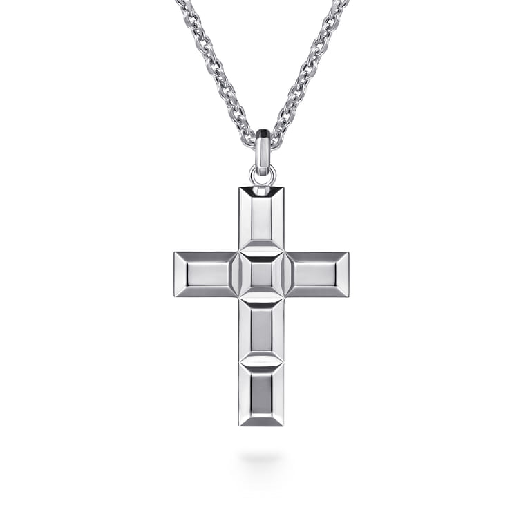 925 Sterling Silver Geometric Cross Pendant - Shot 3
