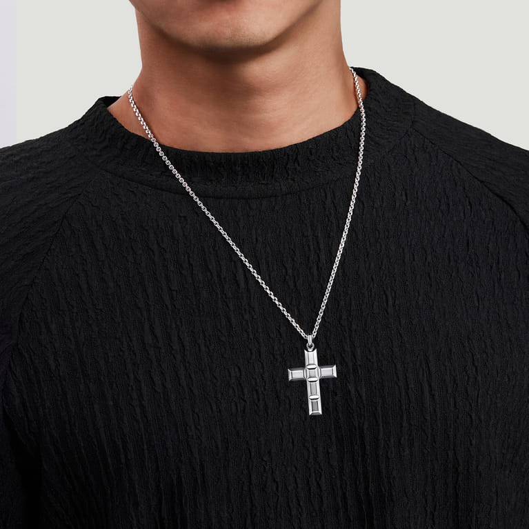 925 Sterling Silver Geometric Cross Pendant - Shot 4