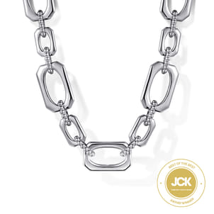 925 Sterling Silver Geometric Link Chain Necklace with Bujukan Connectors