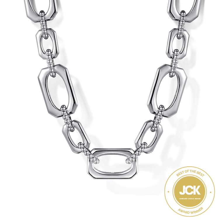 925 Sterling Silver Geometric Link Chain Necklace with Bujukan Connectors - Shot 1