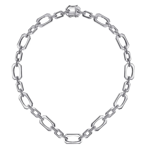 925 Sterling Silver Geometric Link Chain Necklace with Bujukan ...