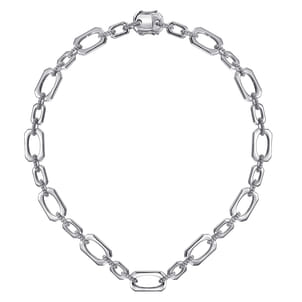 925 Sterling Silver Geometric Link Chain Necklace with Bujukan Connectors