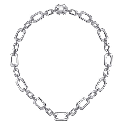 925 Sterling Silver Geometric Link Chain Necklace with Bujukan Connectors