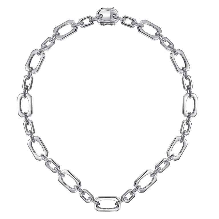 925 Sterling Silver Geometric Link Chain Necklace with Bujukan Connectors - Shot 2