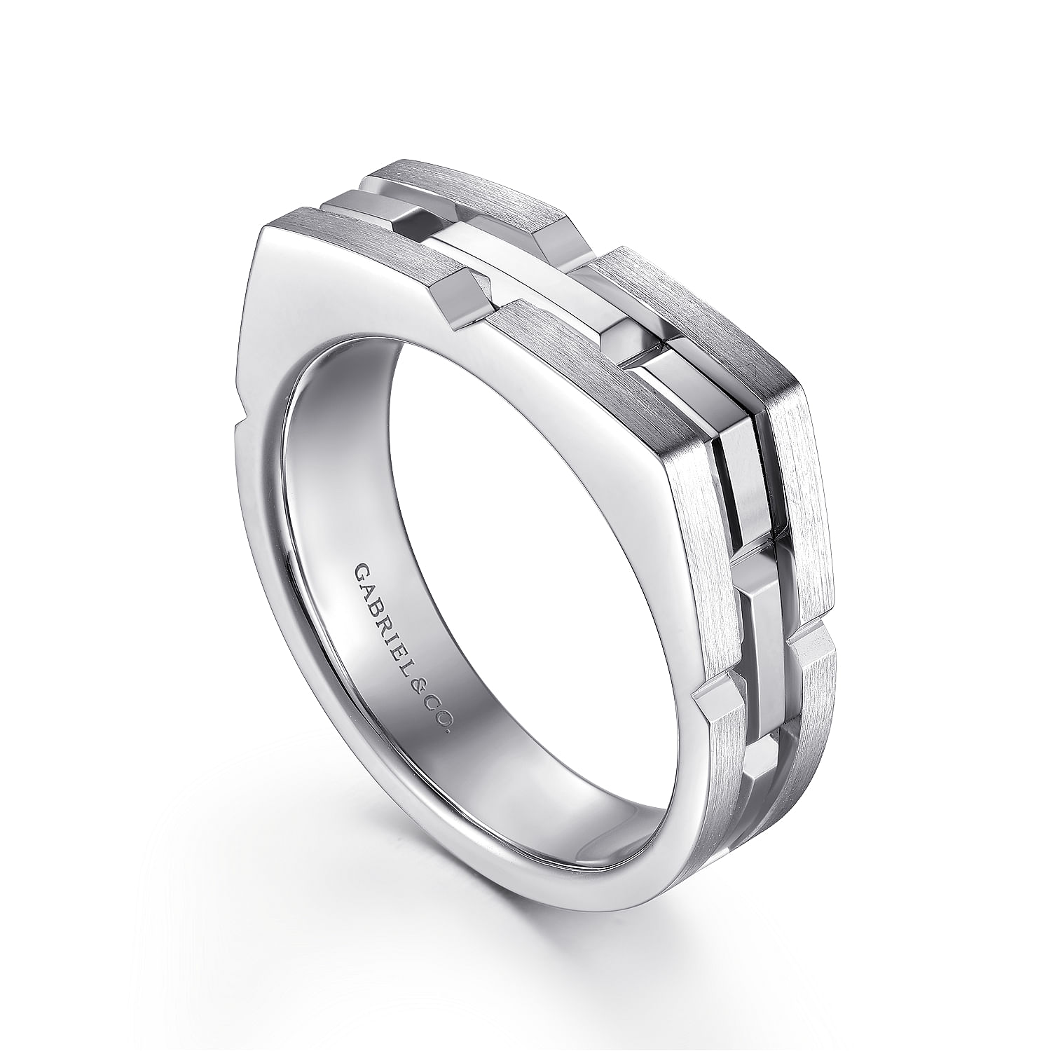 925 Sterling Silver Geometric Men's Ring in Satin Finish - Shot 3