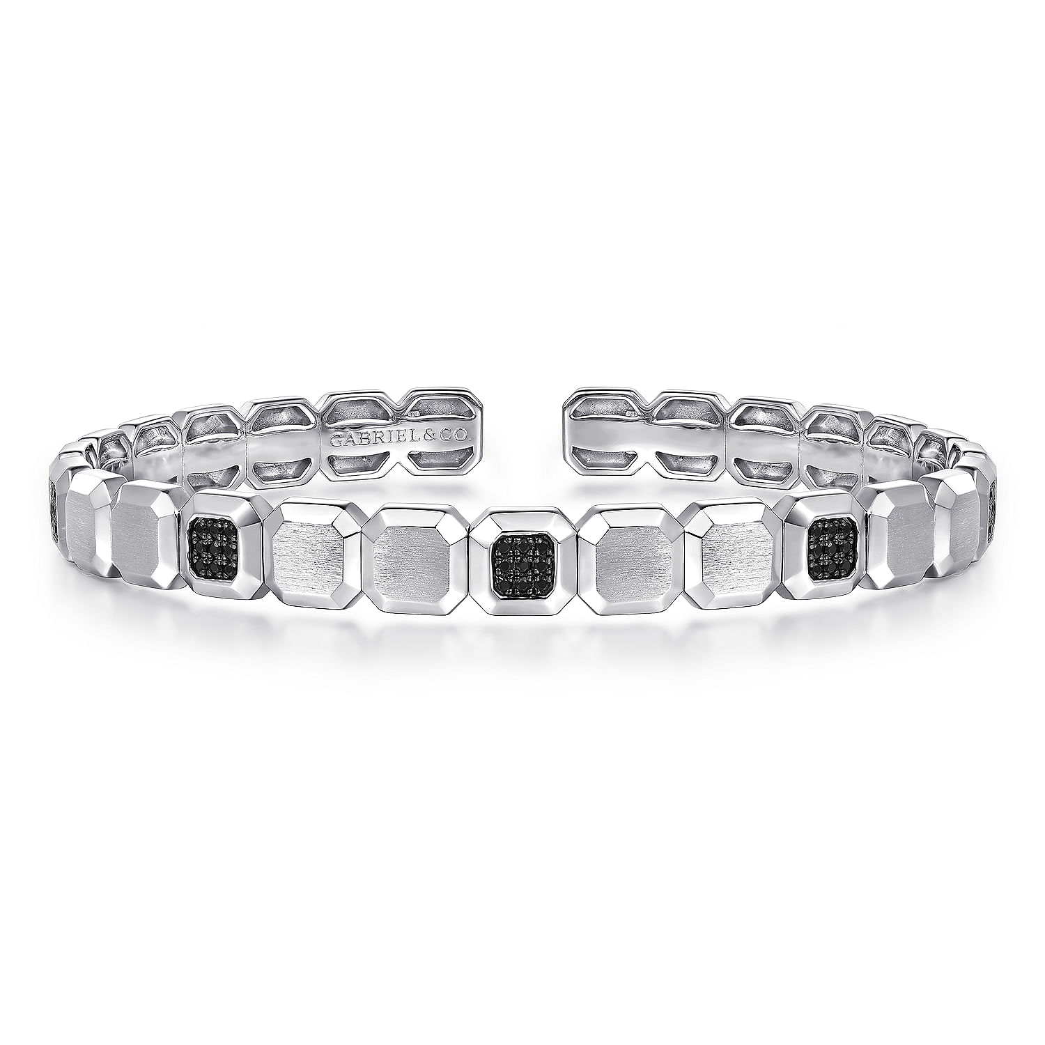 925-Sterling-Silver-Geometric-Open-Cuff-Bracelet-With-Black-Spinel-Stations1