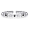 925 Sterling Silver Geometric Open Cuff Bracelet With Black Spinel Stations