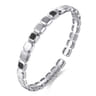 925 Sterling Silver Geometric Open Cuff Bracelet With Black Spinel Stations