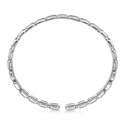 925 Sterling Silver Geometric Open Cuff Bracelet With Black Spinel Stations