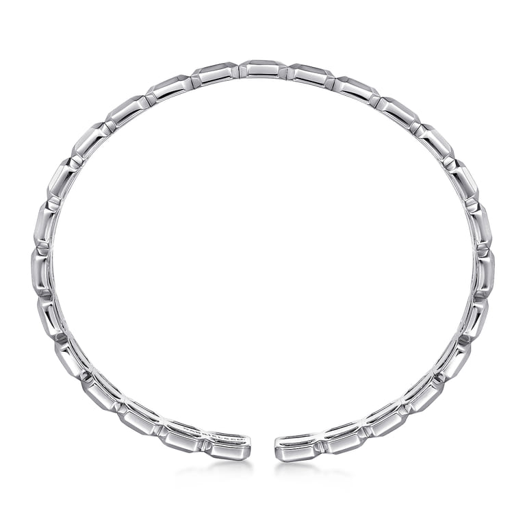 925 Sterling Silver Geometric Open Cuff Bracelet With Black Spinel Stations - Shot 3