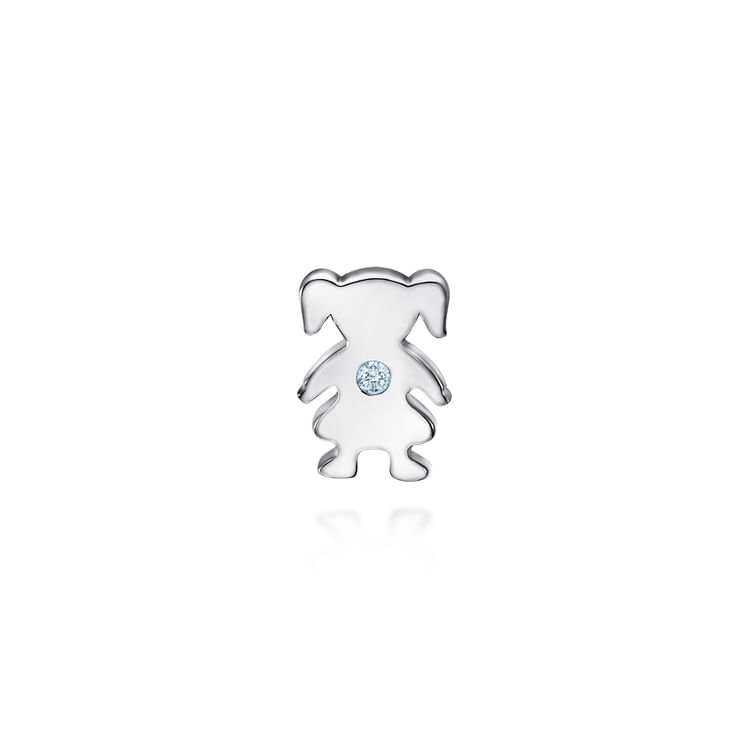 925 Sterling Silver Girl Figurine with Aquamarine Stone Pendant