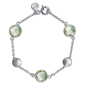 925 Sterling Silver Green Amethyst Station Bracelet