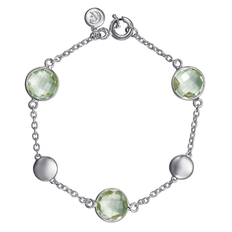 925 Sterling Silver Green Amethyst Station Bracelet - Shot 1
