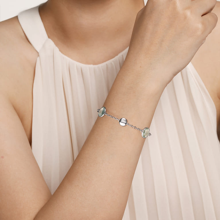 925 Sterling Silver Green Amethyst Station Bracelet - Shot 3