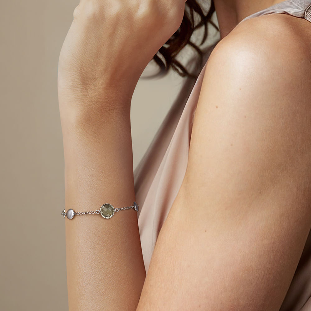 925 Sterling Silver Green Amethyst Station Bracelet