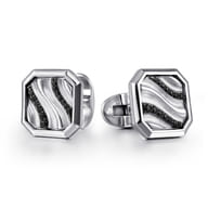 925 Sterling Silver Half Cube Black Spinel Cufflink