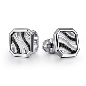 925 Sterling Silver Half Cube Black Spinel Cufflink