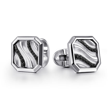 925 Sterling Silver Half Cube Black Spinel Cufflink