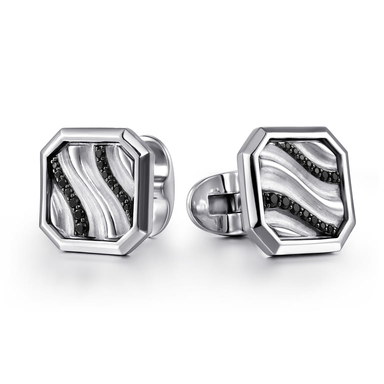 925 Sterling Silver Half Cube Black Spinel Cufflink - Shot 1