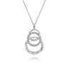 925 Sterling Silver Hammered Layered Circle White Sapphire Pendant Necklace