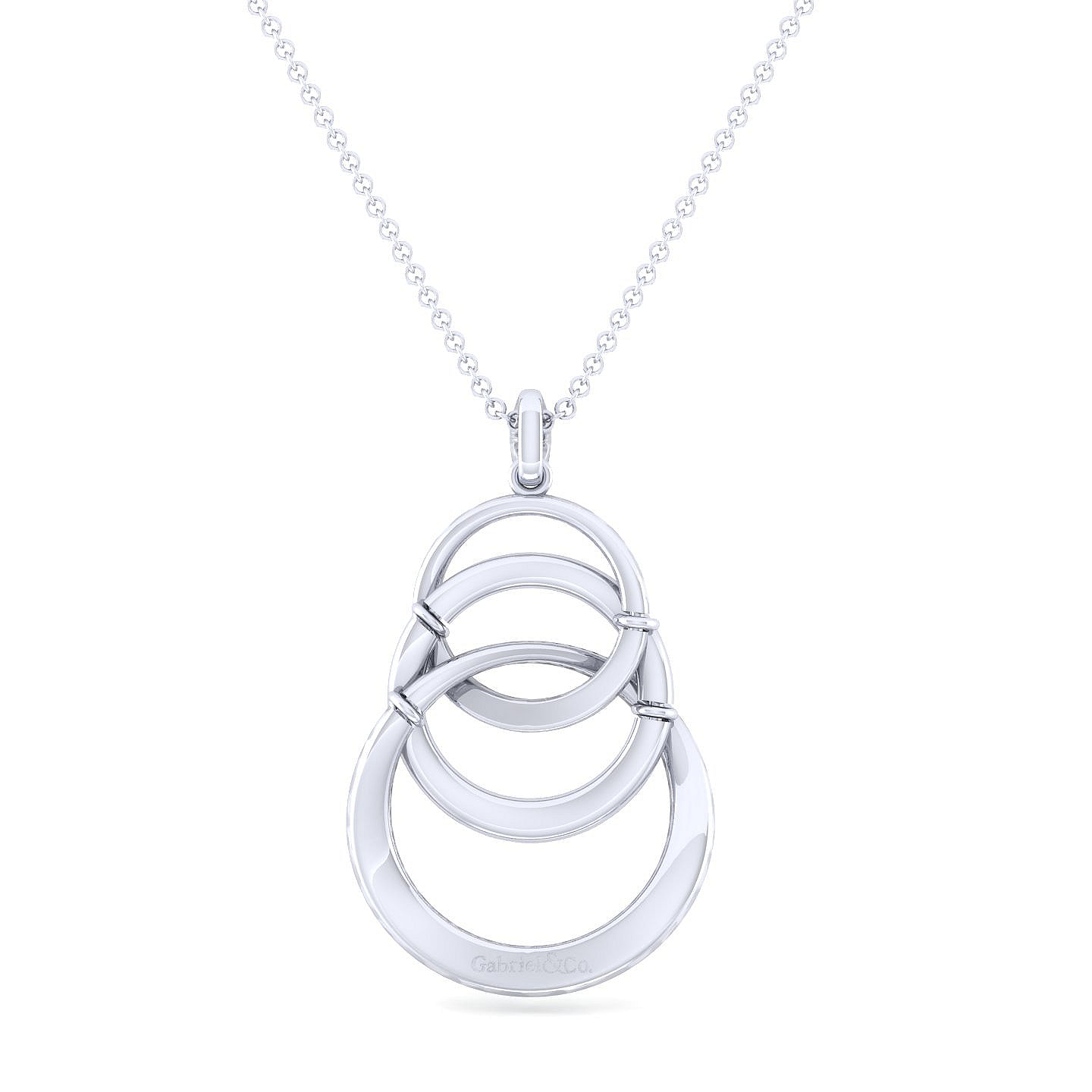 925 Sterling Silver Hammered Layered Circle White Sapphire Pendant Necklace