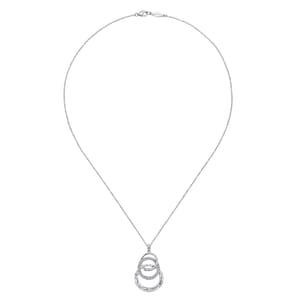 925 Sterling Silver Hammered Layered Circle White Sapphire Pendant Necklace