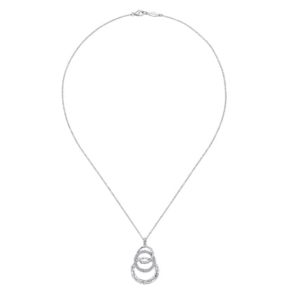 925 Sterling Silver Hammered Layered Circle White Sapphire Pendant Necklace