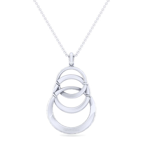 925 Sterling Silver Hammered Layered Circle White Sapphire Pendant Necklace - Shot 2