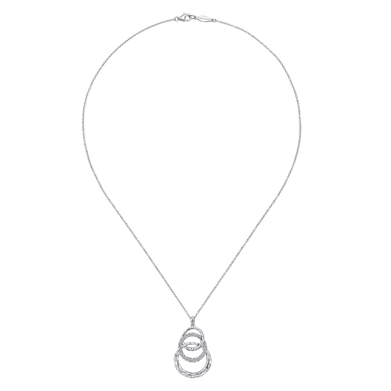 925 Sterling Silver Hammered Layered Circle White Sapphire Pendant Necklace - Shot 2