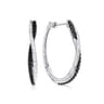 925 Sterling Silver Hammered Twisted 35mm Black Spinel Hoop Earrings