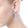 925 Sterling Silver Hammered Twisted 35mm Black Spinel Hoop Earrings