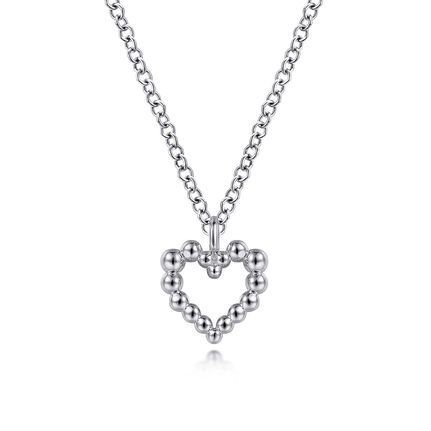 925 Sterling Silver Heart Beaded Necklace - Shot 1