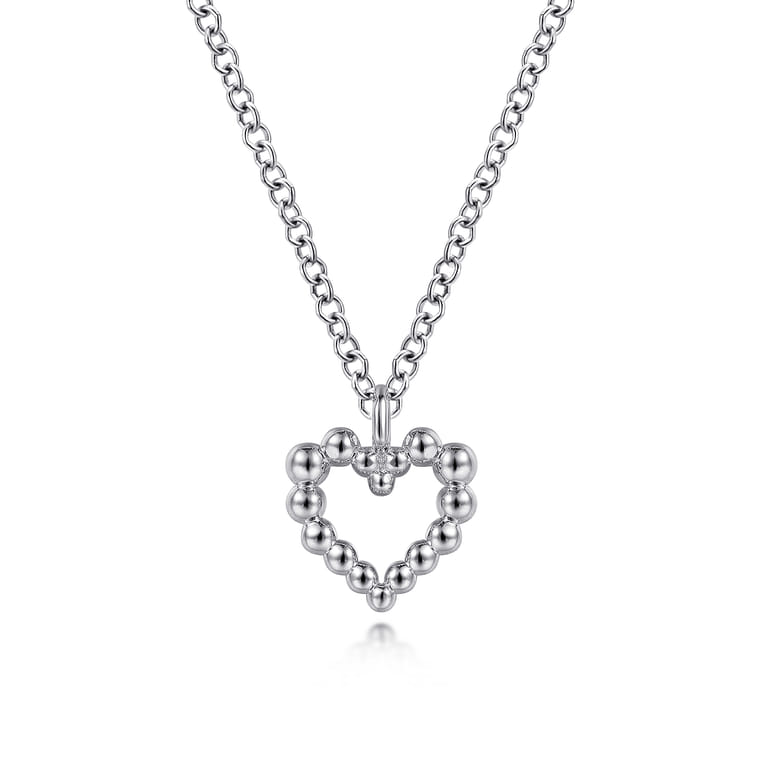 925 Sterling Silver Heart Beaded Necklace - Shot 1