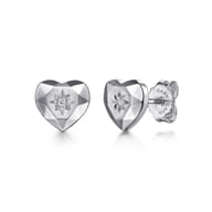 925 Sterling Silver Heart Diamond Cut Stud Earrings