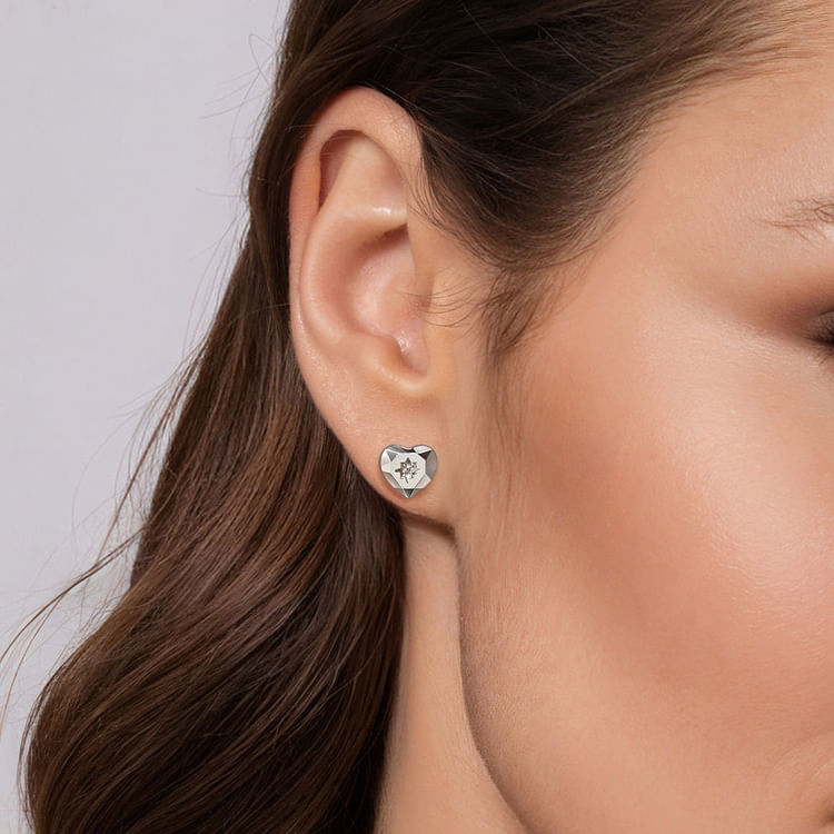 925 Sterling Silver Heart Diamond Cut Stud Earrings