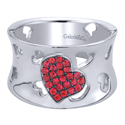 925 Sterling Silver Heart Ruby Ladies Ring