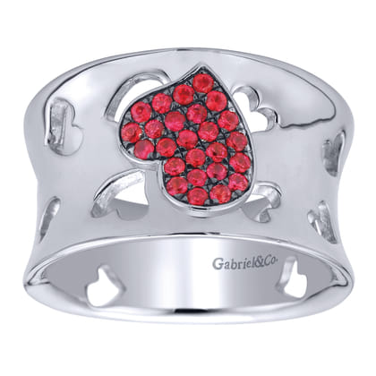 925 Sterling Silver Heart Ruby Ladies Ring